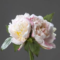 Bouquet de 3 Pivoines Rose épanouies factice Corde et feuillage H26cm
