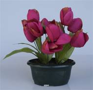 Jolies fleurs artificielles cimetière mini jardinière tulipes H28 cm D38 cm Pourpre