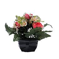 Coupe fleurs artificielles cimetière renoncules alliums et chrysanthèmes D 29 cm Rose soutenu