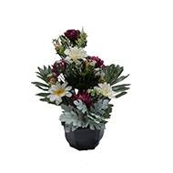 Vasque fleurs artificielles cimetière dahlias, marguerites D 35 cm H 40 cm Pourpre