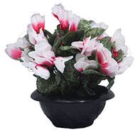 Vasque de fleurs artificielles cimetière cyclamens Rose-crème