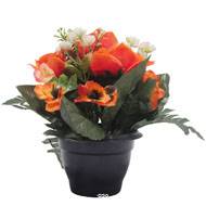 Pot de Rose, pensée et mini fleurs artificiels pour la Toussaint Orange