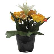 Pot pour cimetière de bouton de Rose, Orchidée et Lys artificiels Jaune- Toussaint 