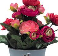 Pot de fleurs artificielles Renoncules pour le cimetière H 27 cm D 20 cm Rose soutenu
