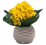 Pot céramique de fleurs artificielles Primeveres pour le cimetière H 18 cm D 15 cm Jaune