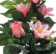 Pot de Boutons de Roses fleurs artificielles pour le cimetière H 34 cm D 23 cm Rose