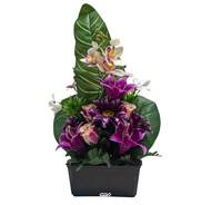 Jardinière de Lys fleurs artificielles pour le cimetière H 51 cm D 35 cm Pourpre