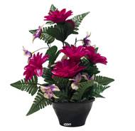 Vasque de Dahliasfleurs artificielles pour le cimetière H 36 cm D 29 cm Pourpre
