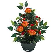 Vasque de Roses fleurs artificielles pour le cimetière H 50 cm D 35 cm Orange
