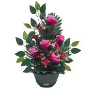 Vasque de Roses fleurs artificielles pour le cimetière H 50 cm D 35 cm Fushia