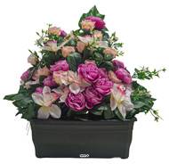 Extraordinaire Jardinière de Pivoines artificielles pour le cimetière H 55 cm Lg 58 cm Lavande