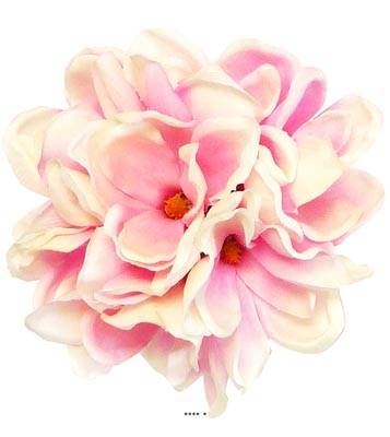 Bouquet de magnolias artificiels 7 têtes Hauteur 24 cm Rose-crème