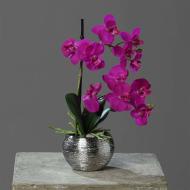 Orchidée phalaenopsis artificielle en pot céramique, H 30 cm Pourpre