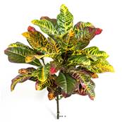Croton artificiel en piquet 30 feuilles, H 40 cm Vert Rouge
