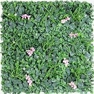 Plaque de feuillage artificiel et fausses fleurs rose pâle pour mur végétal extérieur 100 x 100 cm