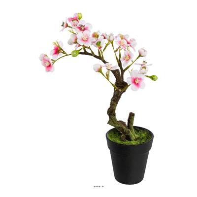 Bonsaï Prunus du japon Artificiel en pot H 27 cm Rose soutenu