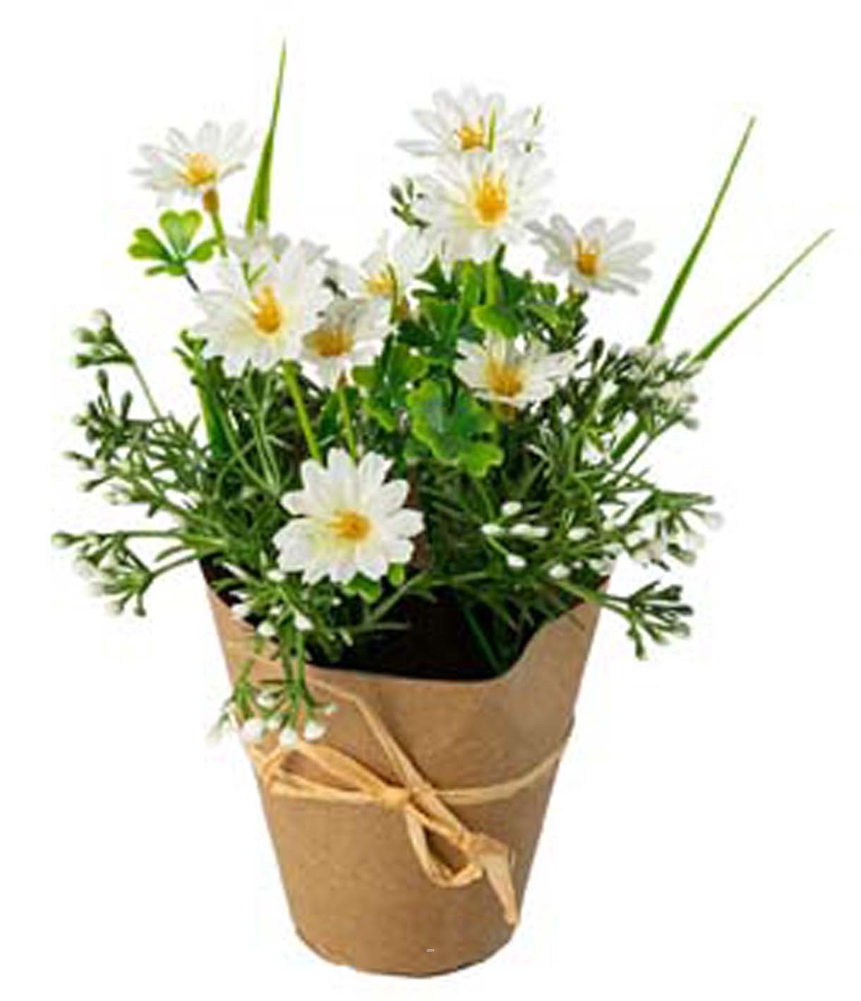 Marguerite factice en pot H 20 cm D 15 cm