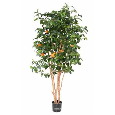 Oranger artificiel tronc naturel en pot avec fruits H 180 cm Orange