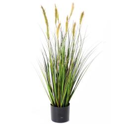 Gramine en pot factice plante eau & quenouille H60cm D30cm Vert-jaune