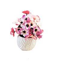 Composition fleurs artificielles pour colombarium pot blanc béton pensées H 27 cm D 23 cm Rose