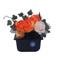 Pot carré fleurs artificielles cimetière roses et feuillage Rose saumon