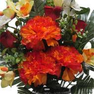 Pot Cone de fleurs artificielles œillet, Bouton de rose, Orchidée, Glaieul Orange pour la Toussaint 