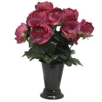 Pot Cone pour le cimetière de fleurs artificielles de Pivoines Rose fushia pour la Toussaint
