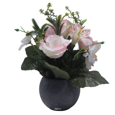 Pot Boule Béton pour Tombe de Rose, Alstromeria, et Orchidées Rose artificiels - Toussaint