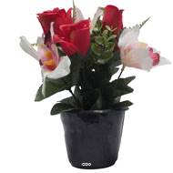 Pot de Rose, Lys et Orchidée artificiels pour la Toussaint Rouge