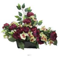 Devant de tombe de Pivoine, Orchidée, mini fleurs et ficus Pourpre artificiels pour la Toussaint