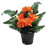 Pot de Boutons de Roses fleurs artificielles pour le cimetière H 34 cm D 23 cm Orange
