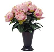 Pot Cône de Pivoines fleurs artificielles pour le cimetière H 37 cm D 30 cm Rose