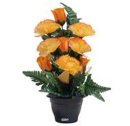 Pot d'Oeillets fleurs artificielles pour le cimetière H 36 cm D 33 cm Jaune-orange