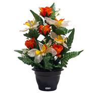 Pot d'Orchidées fleurs artificielles pour le cimetière H 36 cm D 28 cm Orange