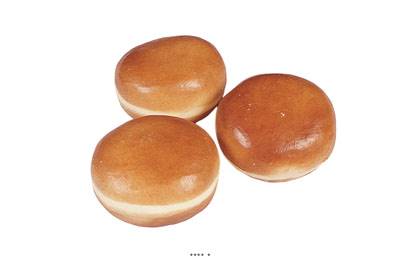 Buns pain hamburger artificiel en lot de 3 Plastique soufflé L 85 mm