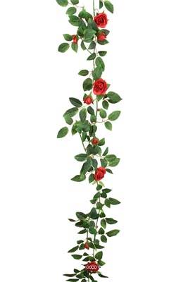 Guirlande de roses et feuillage artificiel L 160 cm Rouge