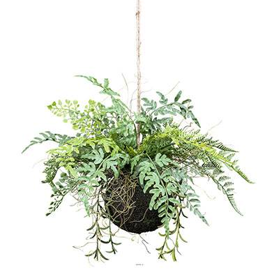 Kokedama plante artificielle fougère mixte D 25 cm