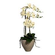 Superbe orchidée artificielle en pot céramique H 70 cm 3 hampes crème-orange