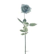 Rose Joy artificielle H 64 cm 1 tete D 7 cm 3 feuilles effet texturé Gris-Bleu