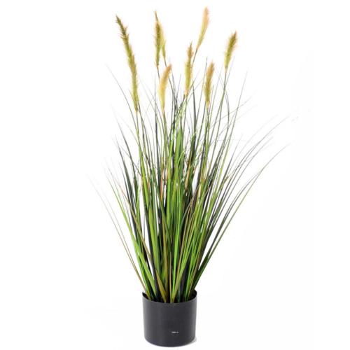 Graminée en pot factice plante eau & quenouille H60cm D30cm Vert-jaune