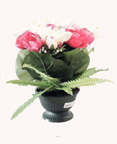 Fleurs artificielles pour cimetière coupe pivoines, lys et gerberas H45cm D45cm Rose