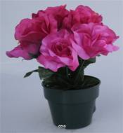 Composition fleurs artificielles cimetière pot roses H25 cm D28 cm Rose soutenu