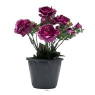 Pot composition fleurs artificielles cimetière roses et fleurettes H 24 cm L 16 cm Mauve violet