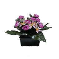 Jardinière fleurs artificielles cimetière renoncules et orchidées H 30 cm L 40 cm Mauve violet