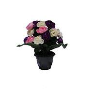 Fleurs artificielles cimetière pot de renoncules H 35 cm D 27 cm Mauve violet