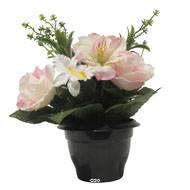 Pot pour les Tombes de Rose, Alstromeria et Orchidée artificiels pour la Toussaint Rose-crème