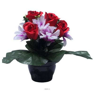 Pot pour Tombe de rose et Orchidée Rouge-blanc artificiels - Toussaint 