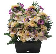 Imposante Jardinière de fleurs artificielles pour le cimetière H 57 cm Lg 48 cm Crème