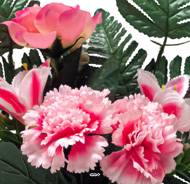 Pot de Boutons de Roses fleurs artificielles pour le cimetière H 34 cm D 23 cm Rose