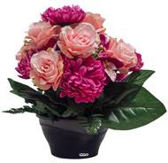 Vasque d'orchidées fleurs artificielles pour le cimetière H 31 cm D 28 cm Fushia